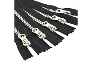 YaHoGa 5pcs 14 Inch Silver Metal Zippers Bulk #5 Close End Metal Zippers for Sewing Bags Crafts Jackets (35cm Black)