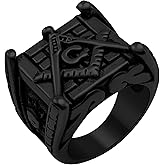 Oaldilee Masonic Signet Rings for Men, 316L Stainless Steel/18K Real Gold/Black Metal Freemason Jewelry, Punk Biker Mason Ring, Size 7-12