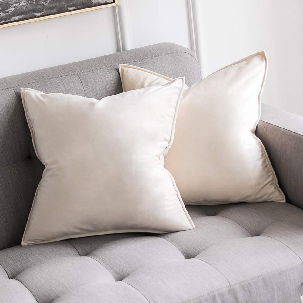 Photo 1 of MIULEE Pack of 2 Decorative Christmas Velvet Throw Pillow Covers Soft Pillowcases Solid Square Cushion Case for Winter Sofa Bedroom Car 20x20 Inch 50x50 Cm Cream White