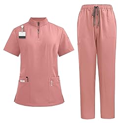 Women Scrubs Set V-Neck Stretch Tops with Pockets