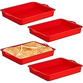 Geetery Set of 4 Silicone Square Cake Pan Silicone Brownie Pan Nonstick Baking Mold for Muffin Bread Rice Crispy Lasagna Pie, Red (10 x 8 x 1.6 Inches)