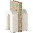 Deco 79 Marble Decorative Bookends Minimalistic Arched Non Skid Bookends, Set of 2 Office Bookends4 W, 6" H, Cream