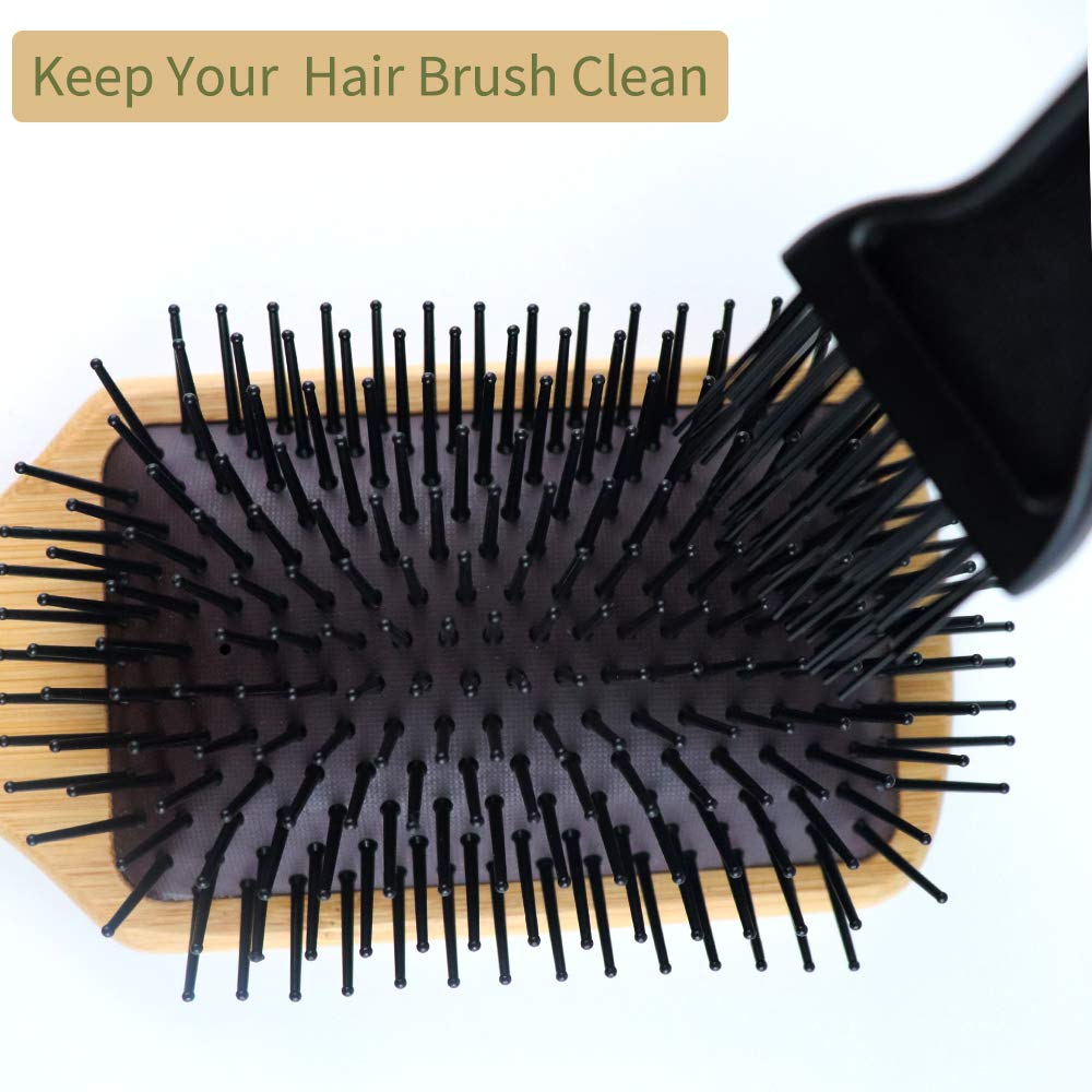 Greuame Hair Brush-Natural Bamboo Wooden Paddle with Ball-Tipped Bristles Detangle Brush for Women, Men and Kids All Hair Types, Massage Scalp Reduce Frizz Improve Hair Texture