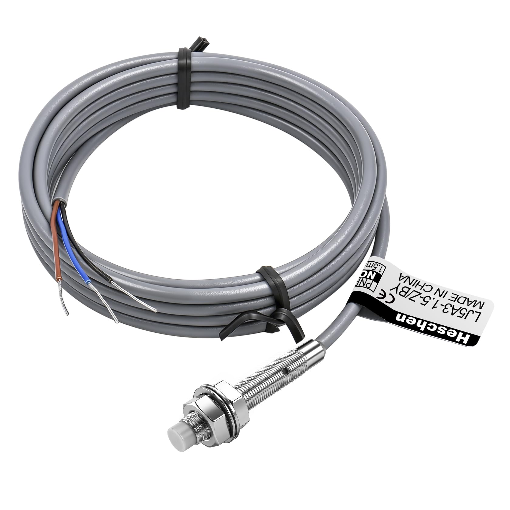Heschen M5 Inductive Proximity Sensor Switch Non-Shield Type LJ5A3-1.5-Z/BY Detector 1.5mm 10-30VDC 150mA PNP Normally Open(NO) 3 Wire