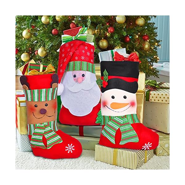 LOYO Christmas Stockings 15" - Christmas Tree Decorations Santa's Toys Stockings, Xmas Party Mantel Decorations Ornaments,Santa Snowman Reindeer Style (3 Pack) - Image 3