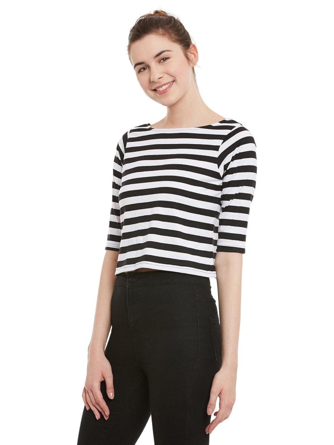 miss chase womens black and white striped crop top
