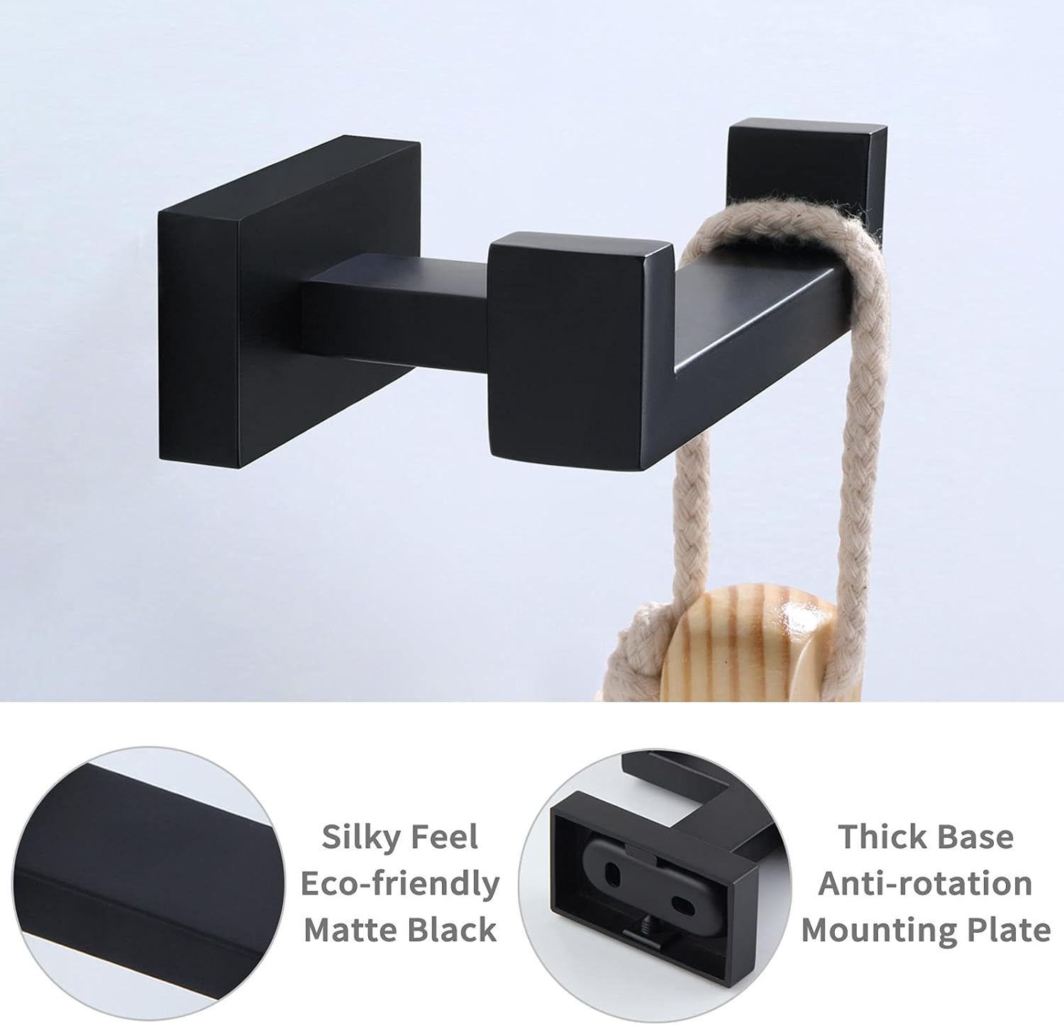Double Robe Hook, Angle Simple Stainless Steel Bath Towel Hook Coat Hook Purse Holder Kitchen Bathroom Shower Towels Dual Hook Washcloths Jackets Holder Wall Mount, Matte Black - - 