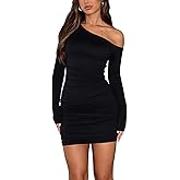 HOT ROEE Women's Off The Shoulder Sexy Bodycon Long Sleeve Ruched Party Club Mini Dress