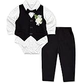 HOZIY Baby Boy Suits Infant Gentleman Outfit Collared Shirt+Vest+Tie+Corsage+Pants 5Pcs Baptism Wedding Sets for 0-24 Months
