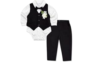 HOZIY Baby Boy Suits Infant Gentleman Outfit Collared Shirt+Vest+Tie+Corsage+Pants 5Pcs Baptism Wedding Sets for 0-24 Months