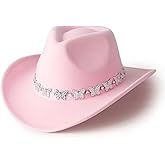 Gossifan Western Cowboy Hat for Men Women Wide Brim Felt Fedora Cowgirl Hats with Buckle Belt