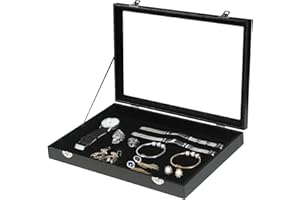 Coward Jewelry Organizer Box, Black Velvet Blank Display Tray Case with Lid for Storage Necklaces Bracelets Rings Beads and Jewelry Accessories