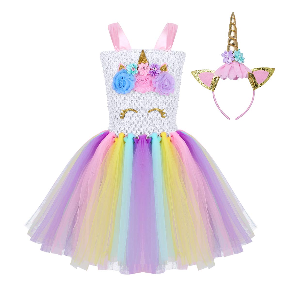 YiZYiF Vestido Fiesta Princesa con Diadema para Niñas Vestido Infantil  Unicornio Tutú Flores Carnaval Niñas Cosplay 2-12 Años Ropa Niña  futakuchi-hakata.com
