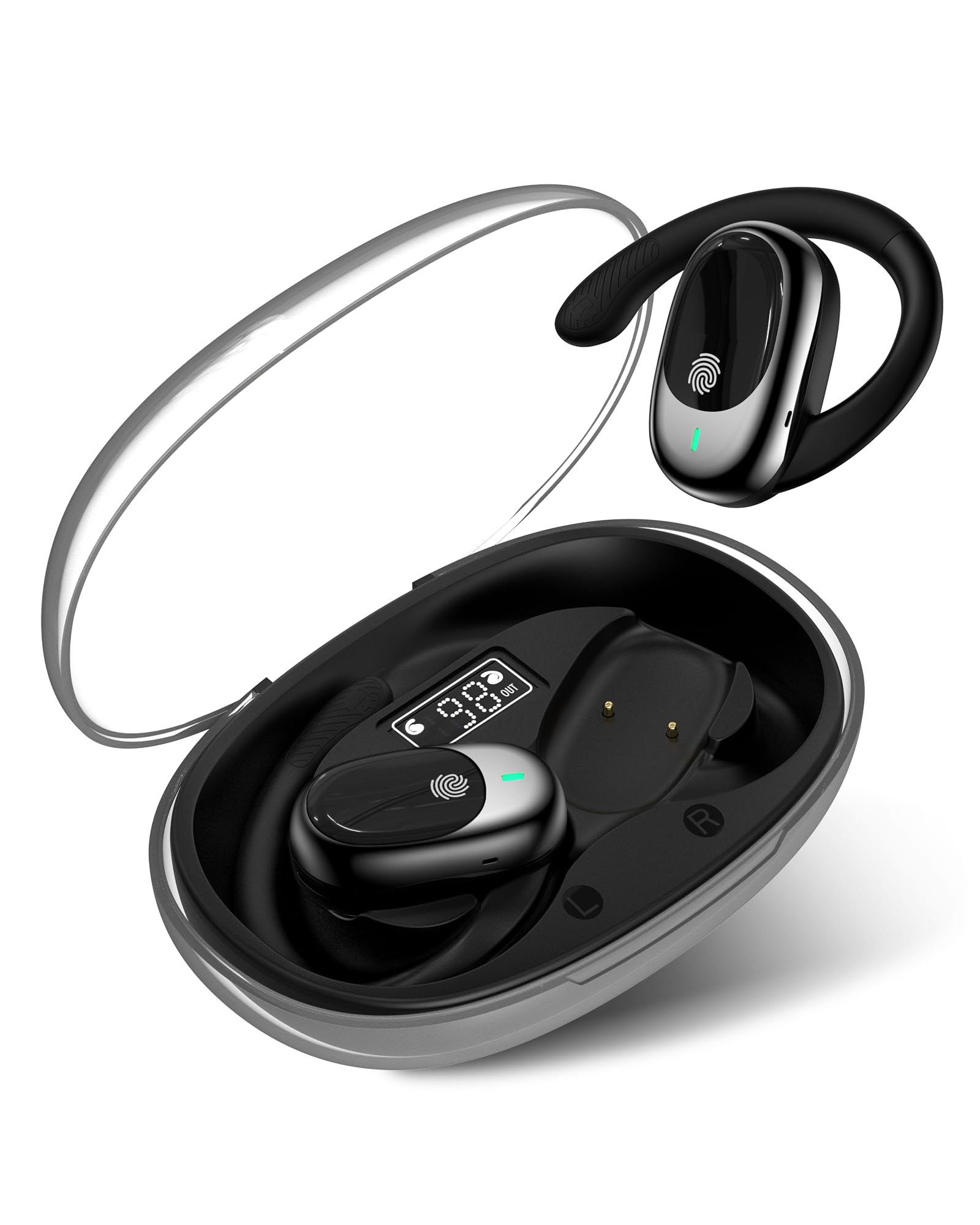 Photo 1 of Bluetooth Over The Ear Earbuds With Ear Hooks, Wireless Wrap Around Earphones For Workout Running/Motorcycle Riding, Stable True Earhook Headphones With Power Battery Charging Case For Android Airpods