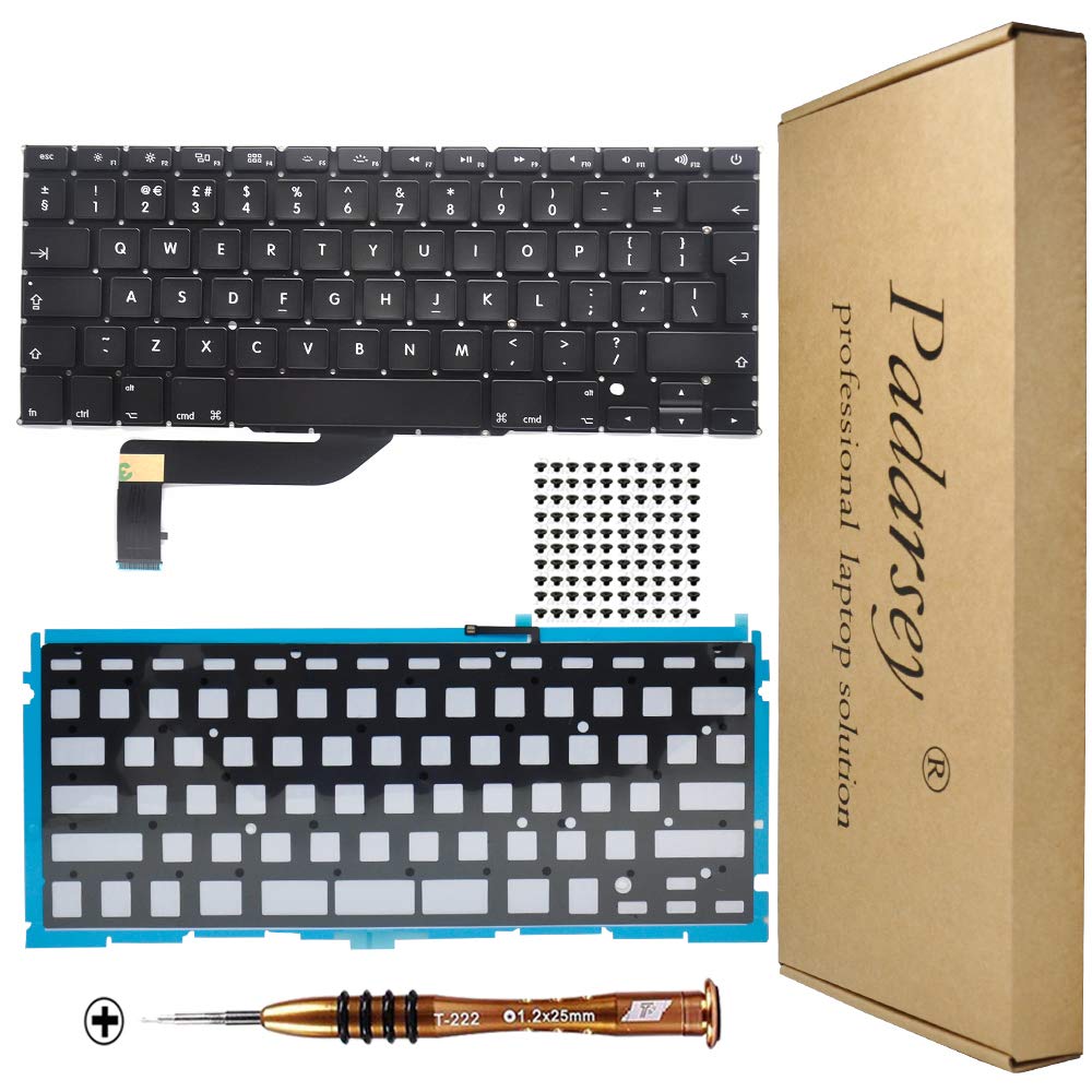 Pardarsey New Replacement UK Layout Backlit Keyboard Compatible For Macbook Pro 15" A1398 2013 2014 2015 Retina W/Screws With 80pcs screws + Screwdriver