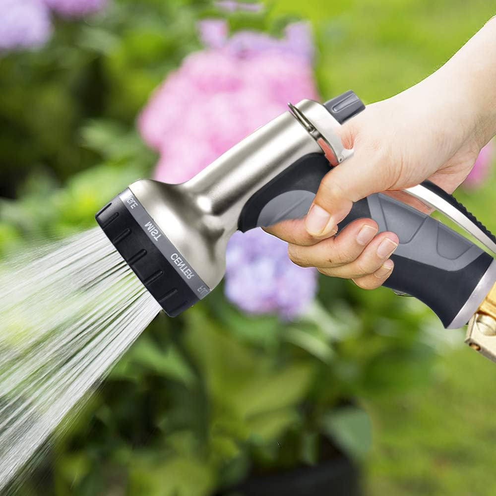 HmiL-U Garden Hose Nozzle, Metal Hose Spray Nozzle with 9 Patterns, High Pressure Water Hose Nozzle for Watering Plants Washing Cars Pets : Garden & Outdoor