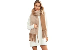 Yoawdats Women Winter Warm Scarf Elegant Contrast Color Tasseled Shawl Wrap Long Stoles Oversized Soft Scarves Fall Gifts