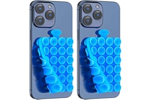 ZZGX Upgrade 2PCS Silicone Suction Cup Phone Case Mount Holder, Phone Accessory Holder Non Slip Phone Suction Cup Mat for Mirror Bathroom Home Kitchen (Crystal Blue, Double Sided)