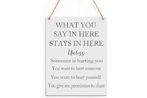SENJIAN Rustic Mental Health Wood Decor Sign, What You Say in Here Stays in Here Printed Wood Sign Wall Art, Hanging Door Sign, Psychologist Wood Sign Home Therapy Office Decor 8" x 10"