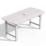 Ciokea HDPE Outdoor Dining Table with Umbrella Hole,66" Rectangle Patio Table for 6,All-Weather Outdoor Patio Furniture Set for Garden Backyard,White