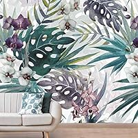 Wall Mural Flowers and Leaves Removable Self-Adhesive Wallpaper Wall Decoration for Bedroom Living Room - 66x96 inches
