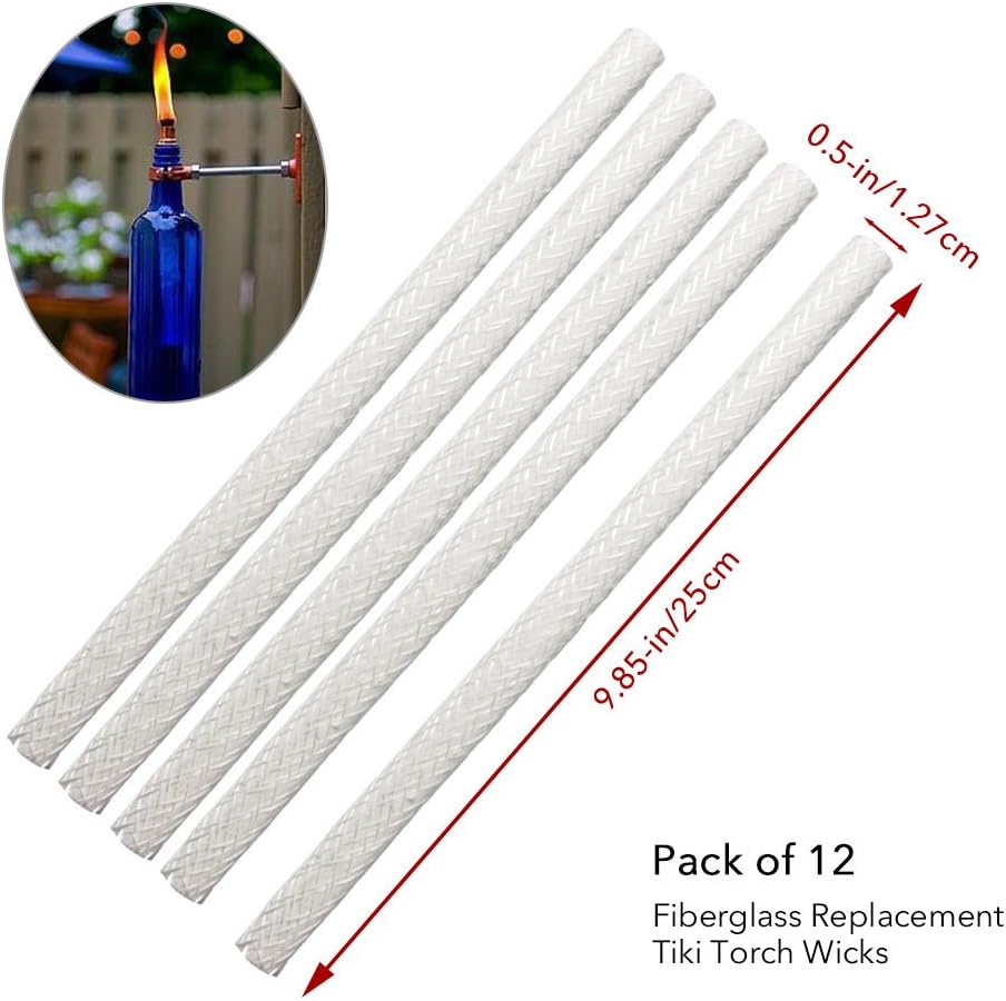 12pcs Replacement Fiberglass Tiki Wick for Wine Bottle Tiki Torches