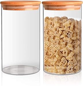 Food Storage Jars, Akamino Glass Food Storage Jars Containers with Airtight Bamboo Lids - Clear Kitchen Canisters For Coffee,Sugar,Candy, Cookie, Rice, Spice Set of 2(23oz)