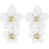 coadipress Pearl Flower Dangle Earrings Statement Stud Earring Large Metal Double Flower Matt Earring Boho Layered Floral Petal Drop Earrings for Women Mom Lover and Friends