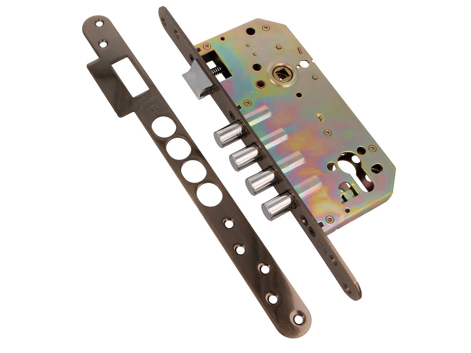 Amig - Mod.101 Base Embossing Lock for Entry Wood Doors | with Reversible Lever | for 8 mm Square Handles | Made of Steel with Leather Finish