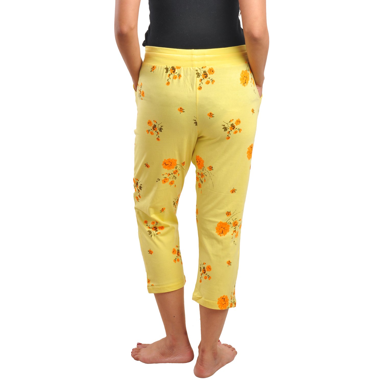 a9 women's cotton printed yellow capri