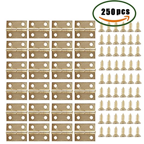 Dayree 50pcs Mini Metal Hinges Light Cabinet Drawer Butt Hinges Connectors for Gift Box Cosmetic Case Dollhouse Furniture with 200 Pieces Replacement Screws 0.6 x 0.7 inch Brass - Thumbnail 7