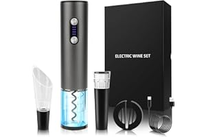Electric Wine Opener – Wine Gifts Bottle Opener Kit with Foil Cutter, Wine Aerator Pourer, Vacuum Stopper USB C Rechargeable 