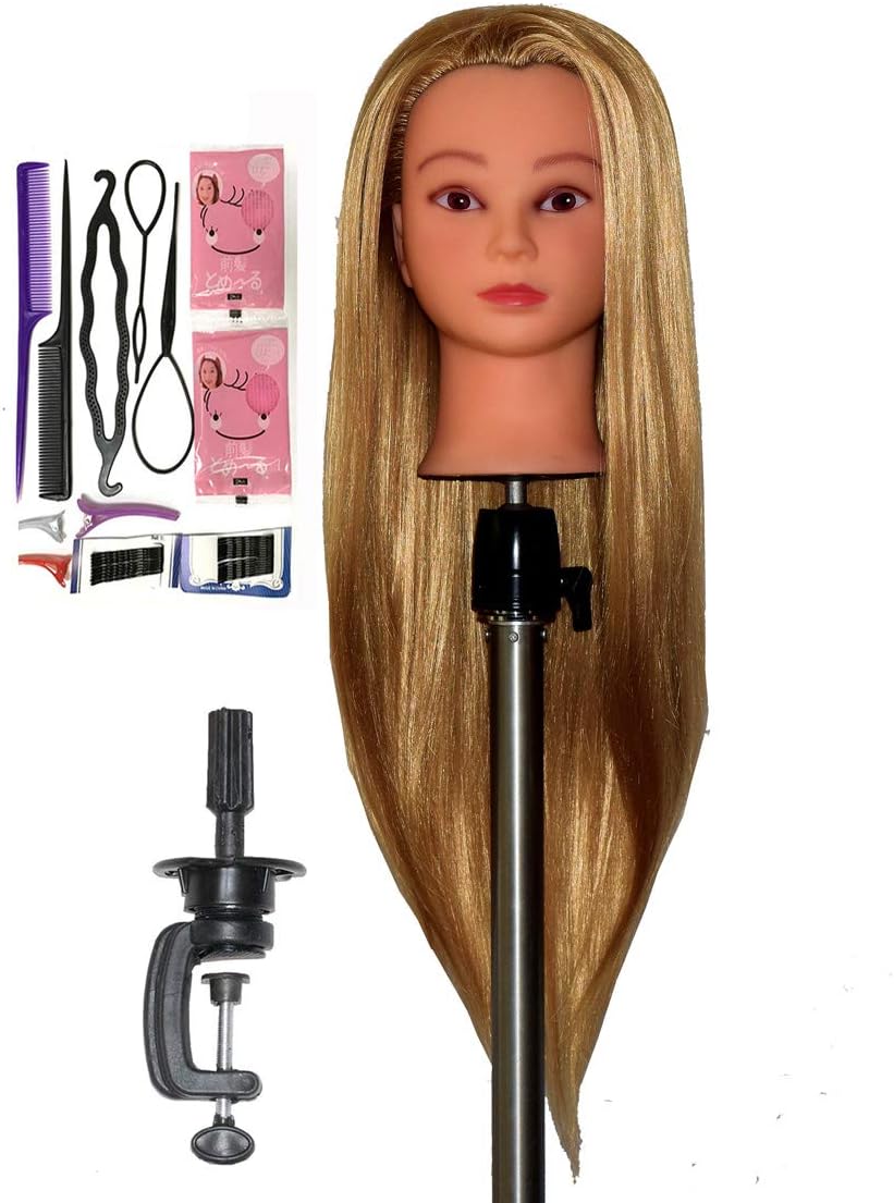 Bellrino 30" Cosmetology Mannequin Manikin Training Head with Synthetic Fiber with Table Clamp Holder - (ANITA+C)