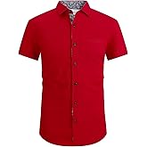 Esabel.C Mens Short Sleeve Dress Shirts 4-Way Stretch Regular Fit Stretch Wrinkle-Free Casual Button Down Shirts