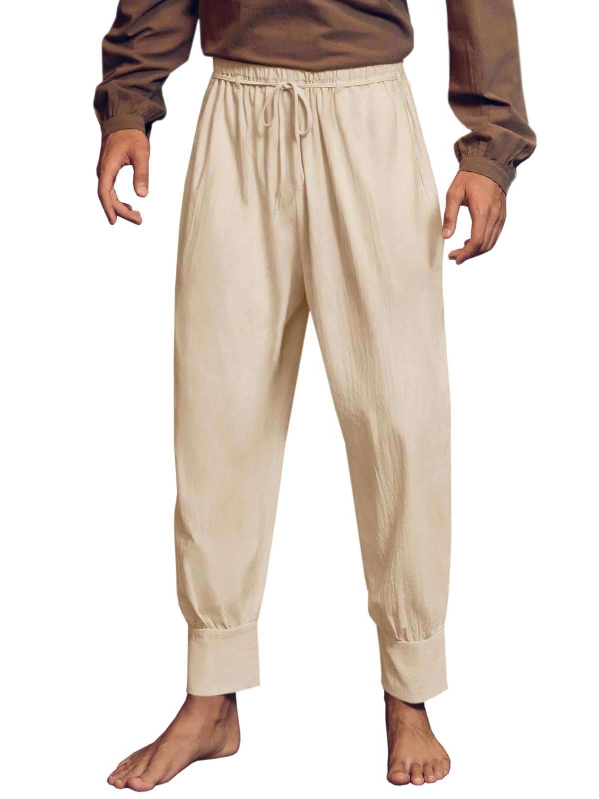 Photo 1 of Mens Medieval Renaissance Pants Viking Pirate Mercenary Gothic Costume Cosplay Navigator Trousers Khaki