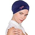 Breast Cancer Awareness Soft Comfy Chemo Cap Hat with Pink Ribbon Metallic Rhinestud