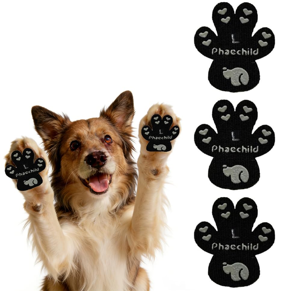 Phaechild Dog Paw Pads Anti-Slip Grips,20 sets 80 Pads Dog Paw Protectors for Senior Dogs on Hot Pavement,Provides Traction to Keep Them from Slipping on Smooth Floors Black L