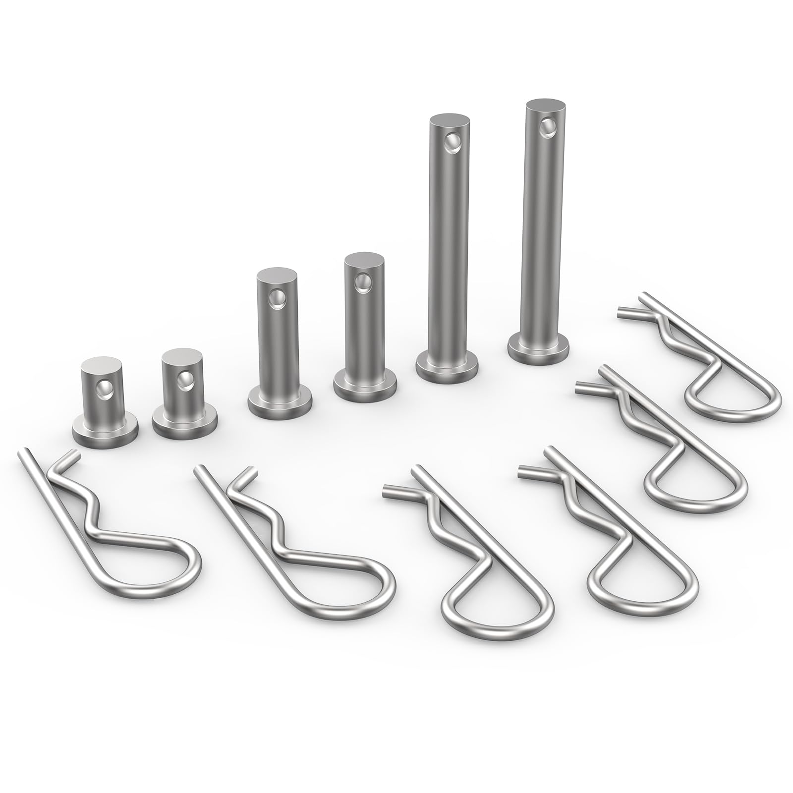 Photo 1 of 12Pcs M8 Clevis Pin and M3 X 60 R Shape Cotter Assortment Kit, 304 Stainless Steel Single Hole Flat Head Pin Cotter for Hitch Pins Lock Systems