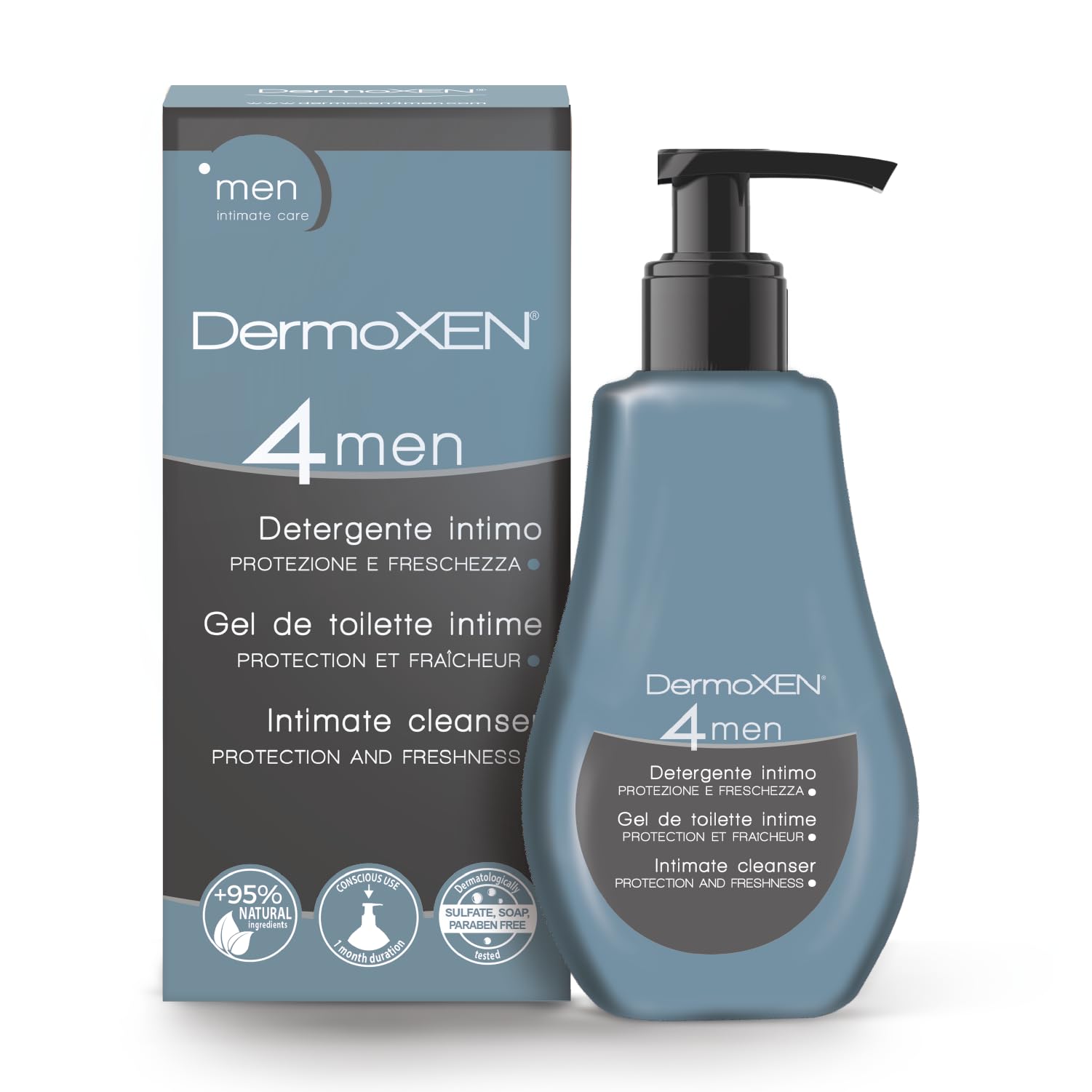 Dermoxen 4 Men Intimate Cleanser for Men with Antibacterial. Intimate Soap with Prebiotic Fibres Against Intimate Odour. 125 ml