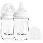 Numvim Glass Baby Bottle Gentle & Extra Slow Flow, Newborn Breastfeeding Bottle with Anti Colic Nipple for 1 Months Babies, Includes S Nipples, (5Oz, 2 Packs)