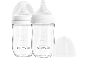 Numvim Natural Glass Baby Bottles Gentle & Extra Slow Flow, Newborn Breastfeeding Bottle with Anti Colic Nipple for 1 Months 