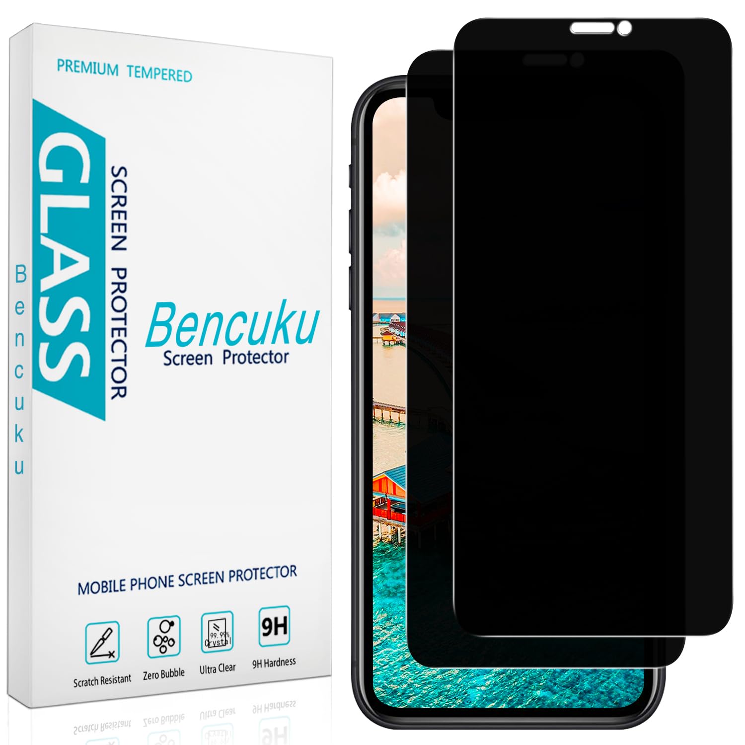 Bencuku (2 Pack) Privacy Screen Protector for Apple iPhone 11, iPhone XR 6.1 Inch Anti Spy Tempered Glass, Anti Scratch, Bubble Free
