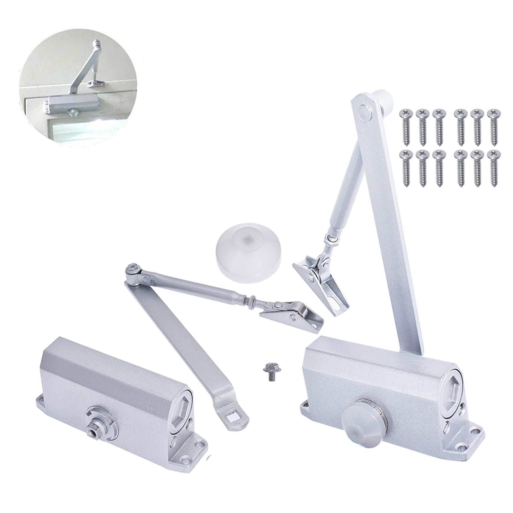 AISENPARTS 2 Pack Aluminum Adjustable Automatic Commercial Door Closer for Commercial or Home Use for Middle-Weight Door with Fitting Template Parallel Bracket 25-45kg/45-65kg