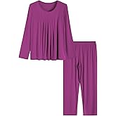 Latuza Women's Petite Long Sleeves Pajamas Set Petite Size Viscose Top and Pants