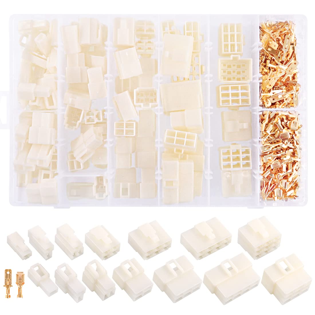 Swpeet 400 Pcs 6.3mm Automotive Electrical Wire Connector Kit - 1, 2, 3, 4, 6, 8, 9 Pin (Assortment Kit)