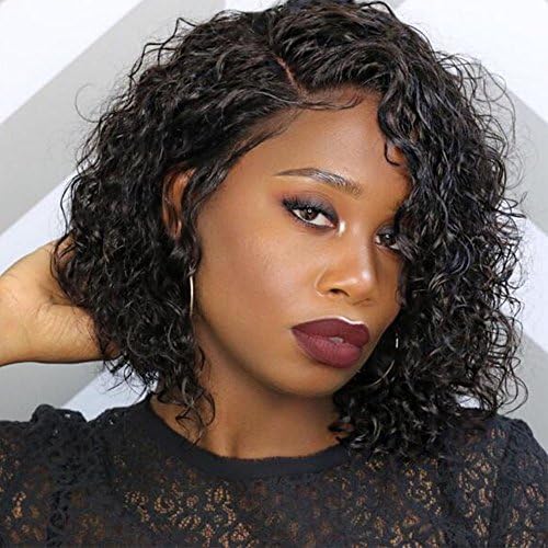 360 Lace Frontal Human Hair Short Wigs Curly for Women Brazilian Virgin Hair Short Bob Curly Human Hair 360 Lace Frontal Wigs with Baby Hair (14 Inch 360 Lace Frontal Wig, Natural Color)