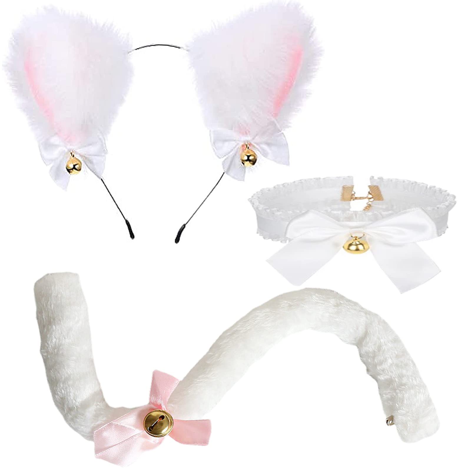 Samcos Cat Ears, Cosplay, Set of 3, Bowknot, Headband, Cute, Bell Design, Cat Ears, Headband, Costume Accessory, School Festivals, Dances, Halloween, Christmas