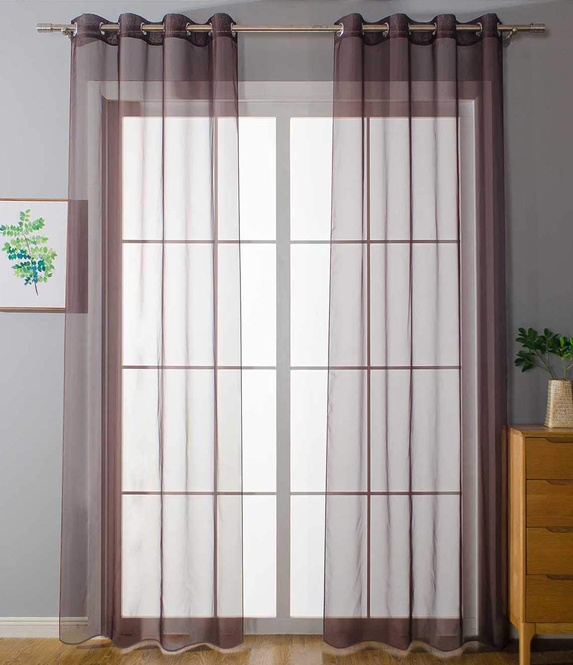 Gardinenbox 20332-cn2 Set of 2 Eyelet Curtains Transparent Plain H x W 175 x 140 cm Brown Stores Curtain Eyelets Lead Tape End Living Room