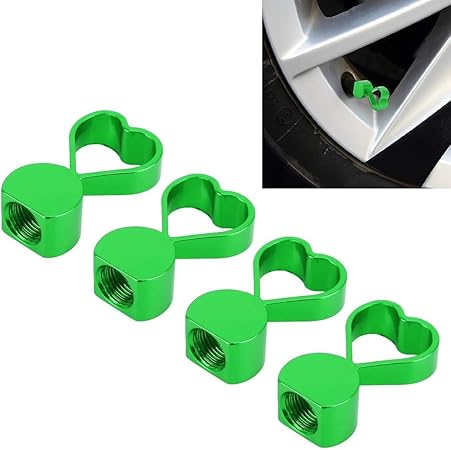 Amazon タイヤバルブキャップ 車のタイヤのバルブキャップはステムハート型バルブキャップの車輪タイヤバルブタイヤ幹 4本入り Color Green エアバルブ 車 バイク