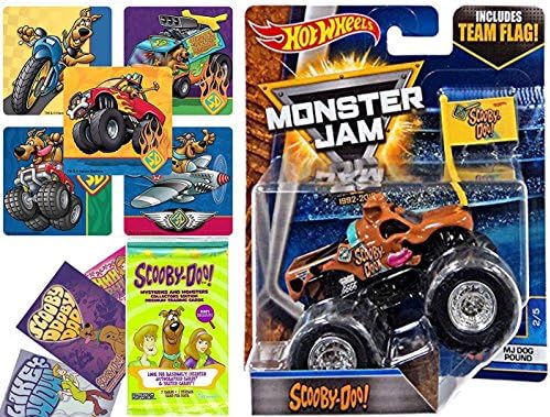 Scooby-Doo Monster Jam 2017 Hot Wheels Scooby Doo With Team Flag + Stickers & Card Set Collectible Pack of Mystery Trading Cards + Monster Truck